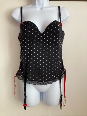 Victoria’s Secret Sexy Little Things Black Polka Dot Bustier W Garter Straps 34D